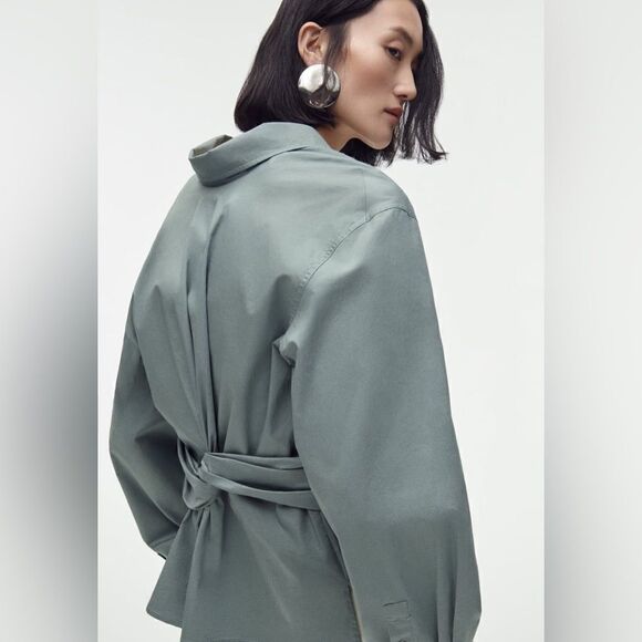 Zara Premium Edition Fitted Shirt Blouse New Green Blue - Picture 4 of 8